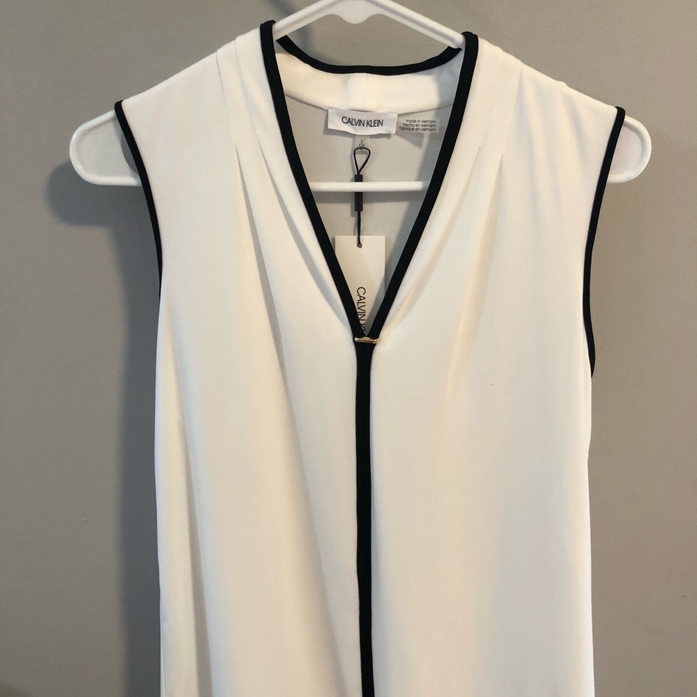 NWT Calvin Klein Suiting White Tank with Gold Embellishment